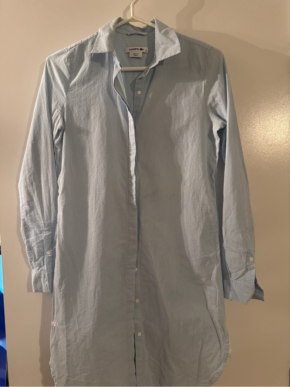 Lacoste Light Stripe Blue Long-Sleeve Button Shirt Dress